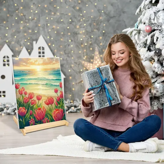 Paint by Numbers Kit for Adults with Frame, Seaside Sunset Paint by Number with Easel, DIY Tulip Paint by Number Kits Framed Canvas for Home Wall Decor {2}