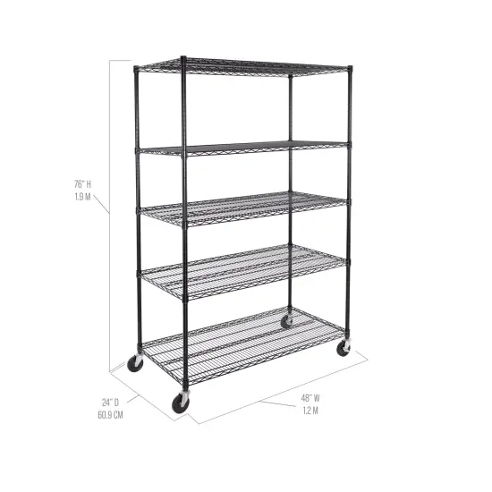 Seville Classics UltraDurable 5-Tier NSF Steel Shelving, 48" W x 24" D x 76" H Black {2}