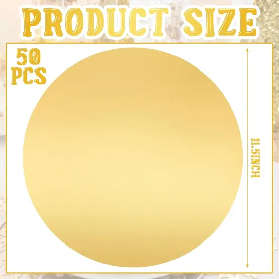 50 Pcs Round Paper Placemats Decorative Disposable Place Mats Table Mats for Dining Wedding Table Decoration Home Banquet New Years Festive Party Birthday Holiday (Gold) {3}