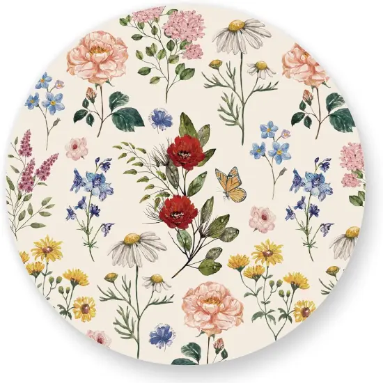 50Pcs Floral Round Paper Placemat Wildflower Disposable Place Mat Retro Floral Decorative Paper Table Mat for Spring Wedding Bridal Shower Party Table Setting, 13 x 13 Inch {1}