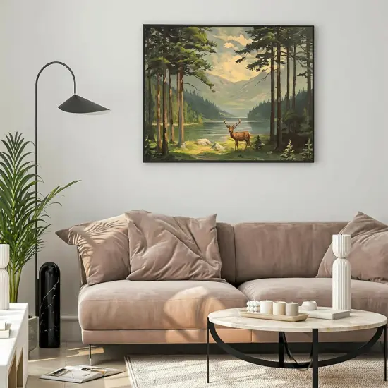 Paint by Numbers for Adults Beginner, Elk in Forest Acrylic Easy Paint by Numbers Kits Natural Landscape Craft Kits for Adults Suitable for Home Wall Decoration Flameless {3}