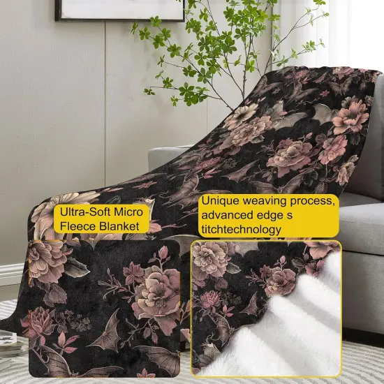 Gothic Blanket, Floral and Bat Halloween {2}