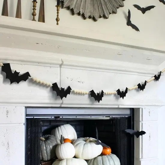 Halloween Decorations Wood Felt Bats Bead Garland {1}