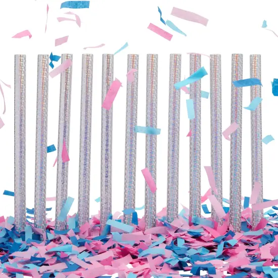 12 Pack Gender Reveal Confetti Wands, Flutter Sticks with Pink and Blue Confetti Strips {6}
