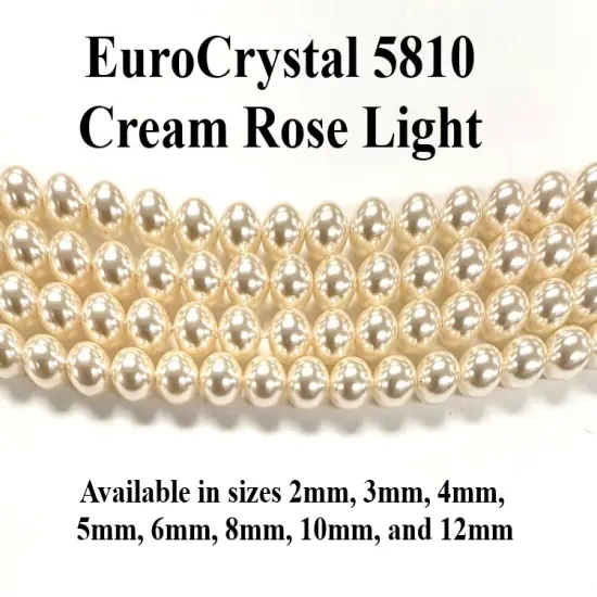 Cream Rose Light EuroCrystal 5810 Round Pearls - 2mm, 3mm, 4mm, 5mm, 6mm, 8mm, 10mm, and 12mm - Strands - Made in Austria {1}