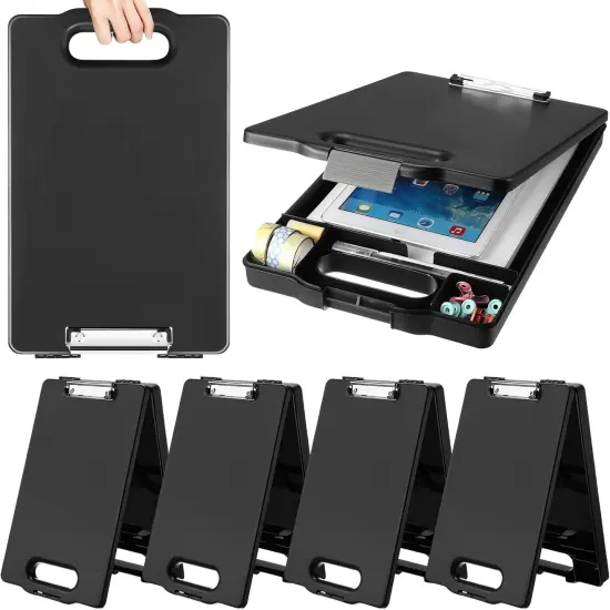 6 Pcs Heavy Duty Clipboard with Storage and Handle Plastic Compartments Built-in Pen Holder Large Capacity Foldable Clipboard with Storage and Clip, 9.8x15.3(Black) {1}