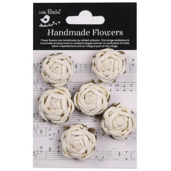 Little Birdie English Roses Paper Flowers 6/Pkg-Ivory Pearl {1}