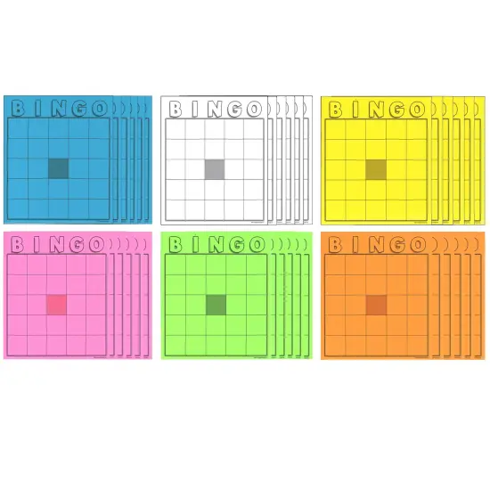 Blank Bingo Cards, Assorted Colors, 7-1/2" x 8-3/4", Pack of 36 {1}