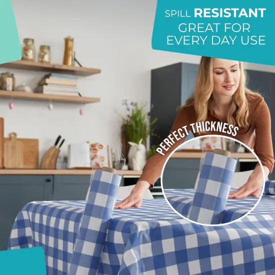 Exquisite Plastic Table Cover Roll &ndash; 40" x 100' Disposable Tablecloth Roll &ndash; Premium Thick 0.5 MIL Plastic Banquet Roll &ndash; Party Table Cover Roll for Events & Catering Blue Gingham {4}