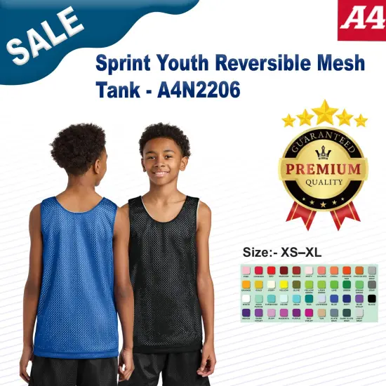 A4&reg; Sprint Youth Reversible Mesh Tank Navy/ White {3}