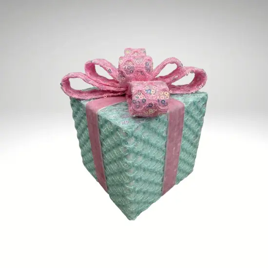 Mint/Pink Sequin Gift Box Decor with Velvet Bow | Christmas & Party Display-86355MIPK {2}