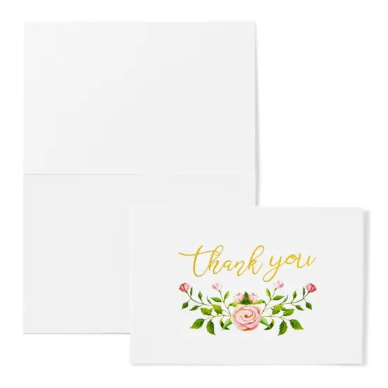 48-Count Thank You Cards with Envelopes, 6 Elegant Rose Flower Designs with Gold Foil Print for Wedding Baby and Bridal Shower Multicolor {6}