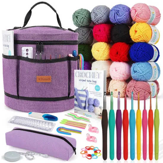 Crochet Kit for Beginners, Beginner Crochet Kit for Adults and Kids Crochet Kits Includes Crochet Hooks Knitting Bag Crochet Yarn for Crocheting Instruction Knitting Kit Crochet Supplies Gift {1}
