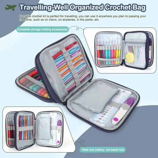 99-Piece Crochet Hooks Set, Crochet Hook Kit with Storage Case, Ergonomic Knitting Needles Weave Yarn Kits DIY Hand Knitting Craft Art Tools for Knitting Hat, Bag, Socks, Scarf and Sweaters {6}