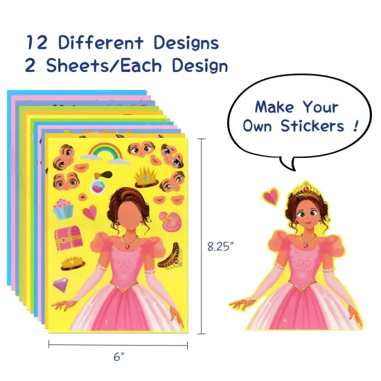 Wrapables Make a Face Stickers, Make Your Own Animal, Food, Dress-Up Stickers, DIY Craft Activities, Party Favors (24 Sheets), Princesses and Girls {2}