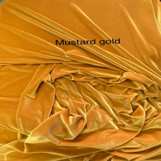 1 Yard Mustard Gold Stretch Velvet Fabric with Soft Draping and Rich Sheen 58/60 Inch Width {2}