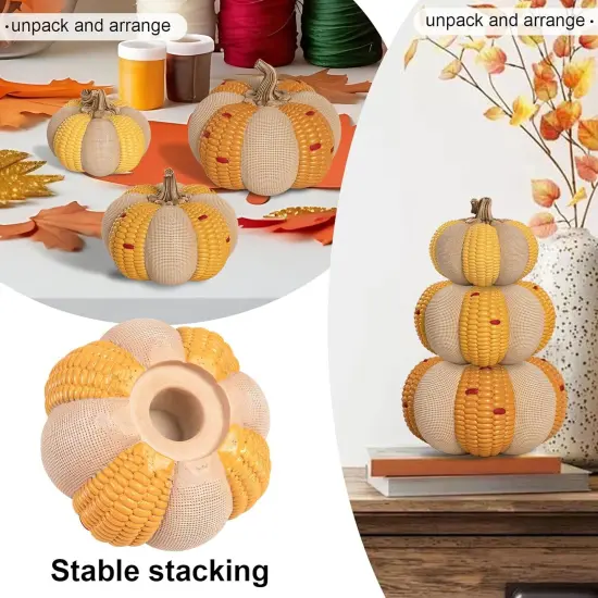 Set of 3 Decorative Stackable Pumpkins, Fall Harvest Thanksgiving Pumpkin Decorating {2}
