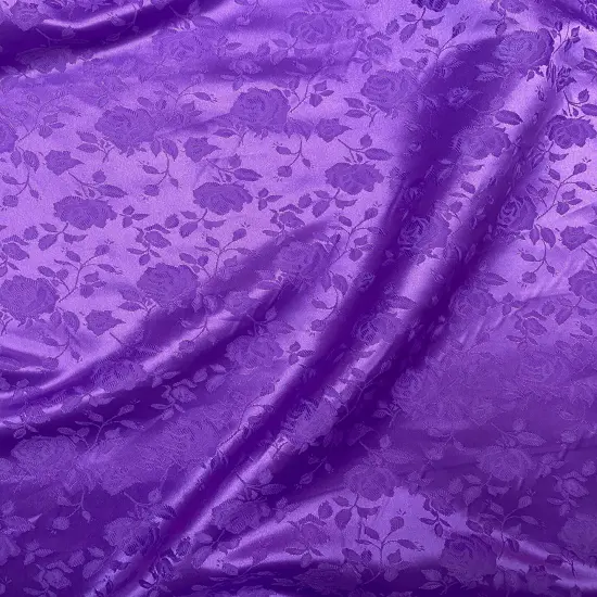 1 Yard Purple Jacquard Satin Reversible Fabric Tablecloth Overlay Curtain Fabric 58/60 Inches Wide {1}