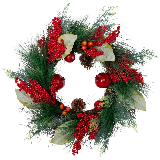 Northlight Pine, Berry and Pomegranate Artificial Fall Harvest Wreath - 24" Red {3}