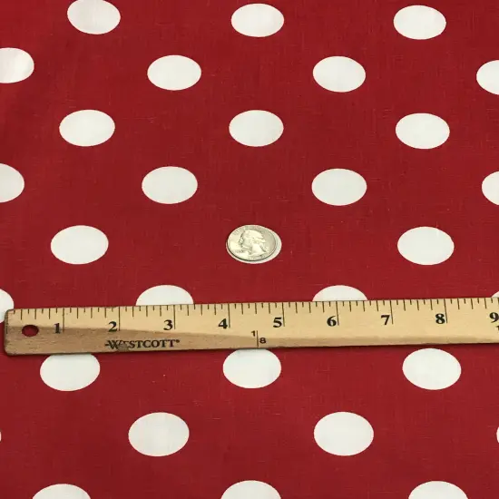 1 Yard Red Poly Cotton Fabric White Polka Dot Print 59/60" Wide {1}
