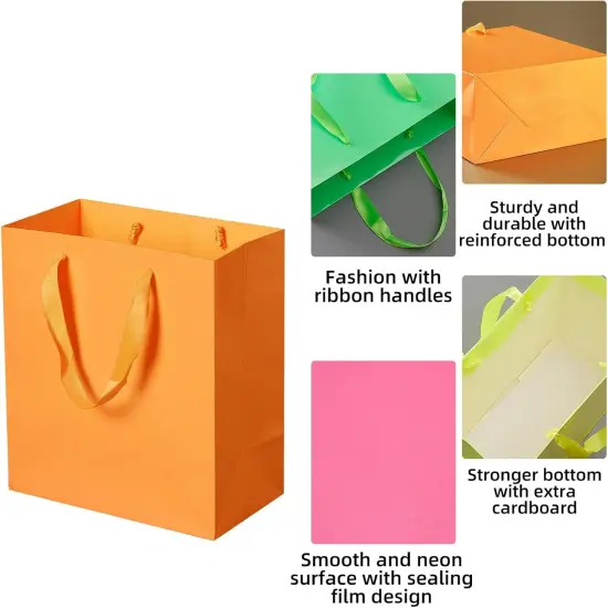 8 pcs Neon Gift Bags with Handles, Small 4.72"x2.95"x8.26" Bright Color Gift Wrap Paper Bag Party Favor Bag Boutique Retail Bags for Wedding Birthday Baby Shower Wedding {5}