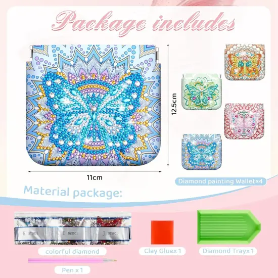 4 Pcs Diamond Painting Coin Purse Pouch Leather DIY Rhinestone Paint Handmade Clutch Change Holder Change Purse Diamond Painting Bags for Adults Women Craft Makeup (Mandala, Butterfly) {2}