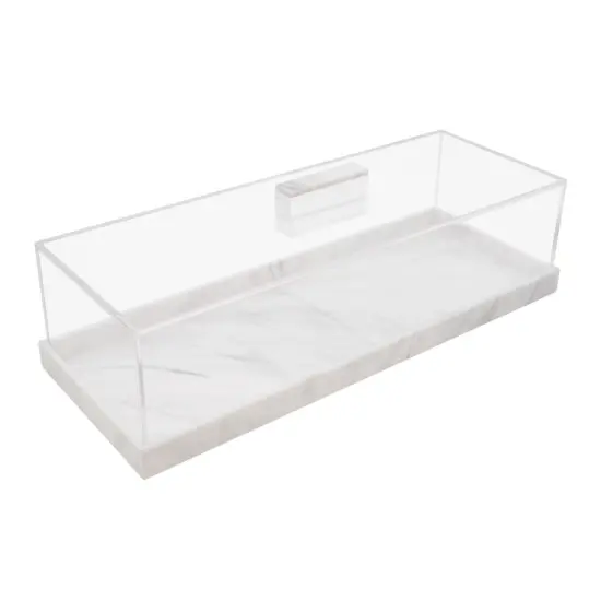 Lucite Decorative Rectangular Container with White Marble Base {1}