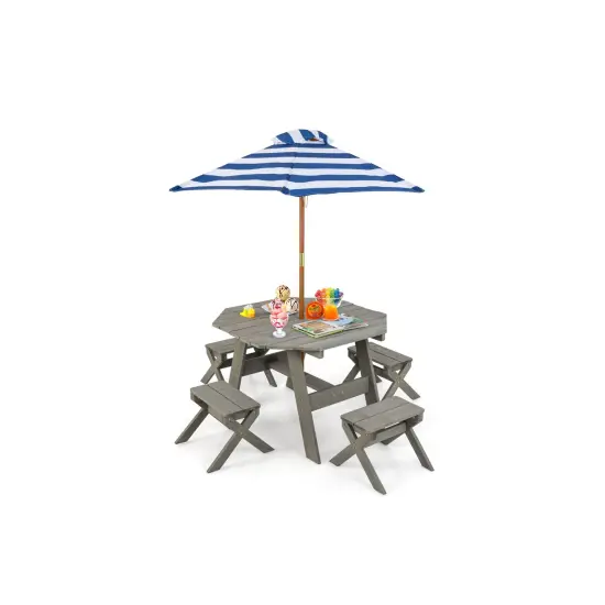2-in-1 Convertible Kids Wooden Table Set with Umbrella Hole Perfect Gift for Your Kids Gray {8}