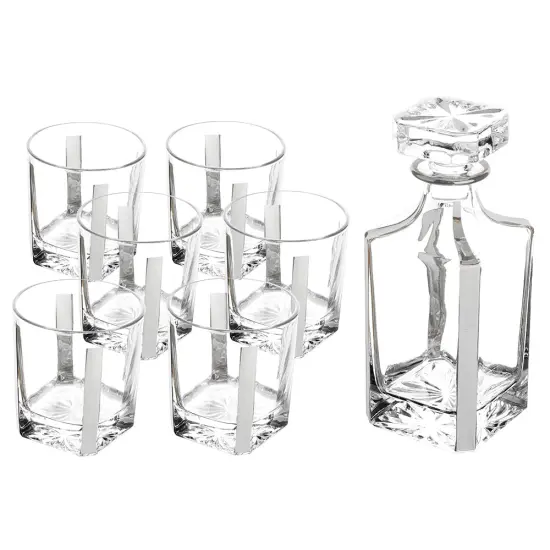 Pristine Crystal Decanter with 6 Cups Set Gold {2}