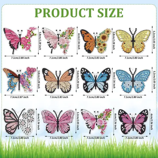 12 Pcs Butterfly Diamond Painting Keychains Kit DIY 5D Diamond Art Key Rings Hanging Butterfly Diamond Painting Ornaments Butterflies Diamond Pendants for Spring Summer Beginner Adult Craft {3}