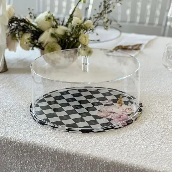 Black Chic Checkered Lucite Cake Dome {2}