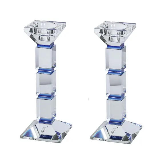 Crystal Candlesticks Square Design Set of 2 - Blue {2}