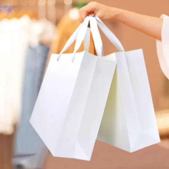 12 Pack White Gift Bags with Ribbon Handles, Medium Size, Reinforced Bottom {5}