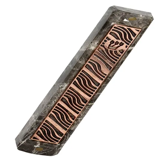 Marble Mezuzah Case with Diagonal Wavy Pattern on Plate Gold {3}