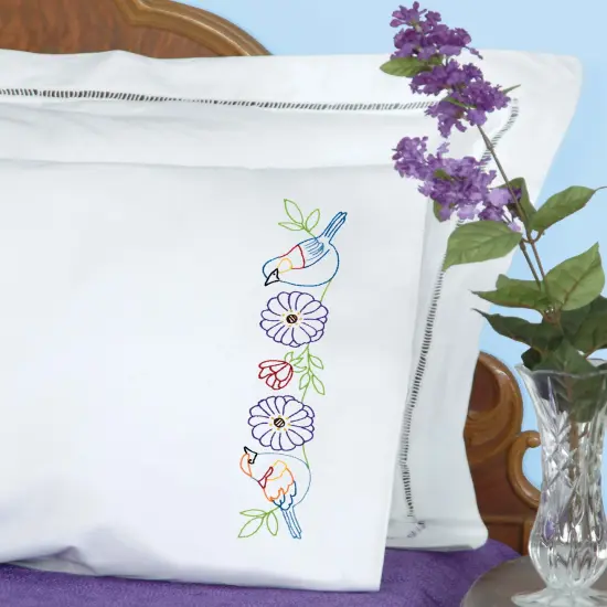 Jack Dempsey Stamped Pillowcases W/White Perle Edge 2/Pkg-2 Birds {3}