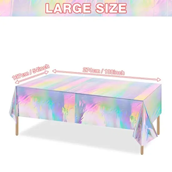 4-Pack Iridescent Plastic Tablecloths - Shiny Disposable Laser Rectangle Table Covers with Holographic Foil, Ideal for Parties, Birthdays, Bridal Showers, Weddings, and Christmas (54" x 108") {1}