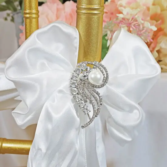 Swirl Pearl Rhinestone Chair Sash Buckle Silver Metal 2 Inch Width {2}