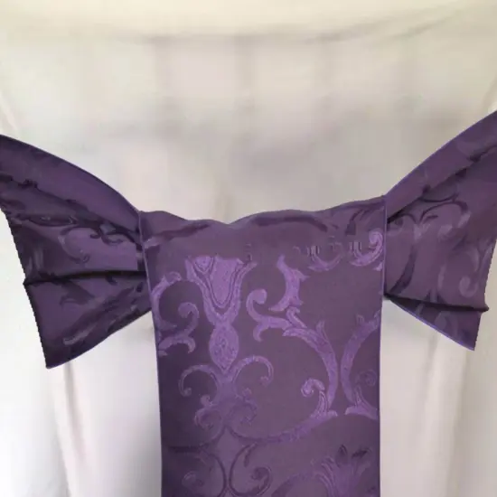 10 Pieces Eggplant Damask Jacquard Chair Sashes, 7.5"x108" Elegant Versailles Pattern Polyester Decor {4}