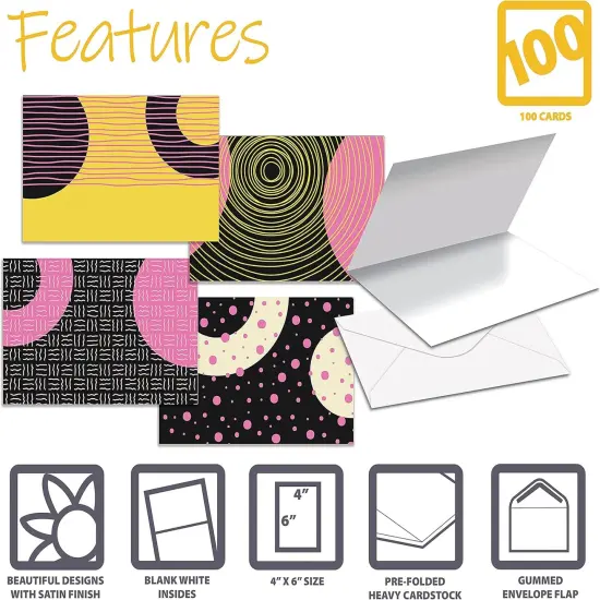 100-Pack All Occasion Greeting Cards, Modern Art Designs, Assorted Blank Note Cards, 4 x 6 inch, 6 Exclusive Abstract Designs, Blank Inside, with Envelopes {2}