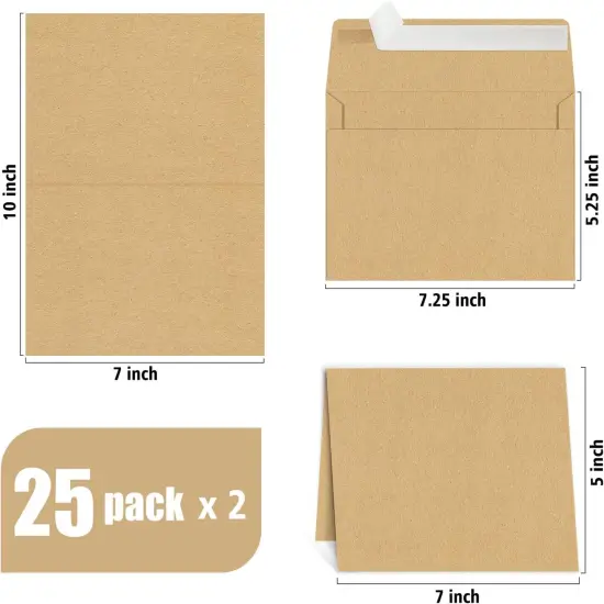 Brown Invitation Cardstock - 5x7 Blank Cards and Envelopes, 25 Pack, Custom Print, All Occasions DIY {2}