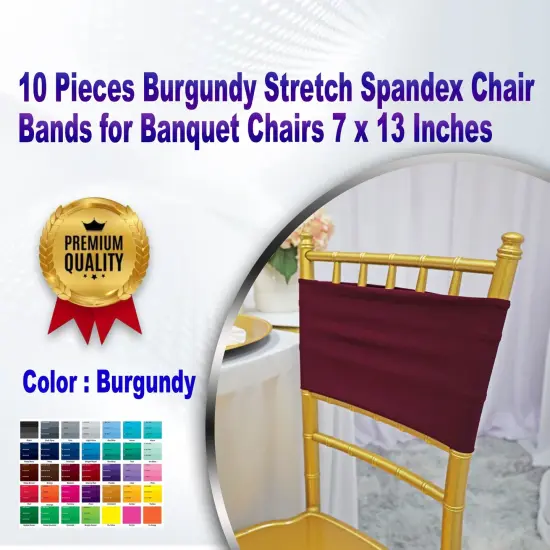 10 Pieces Burgundy Stretch Spandex Chair Bands for Banquet Chairs 7 x 13 Inches {1}