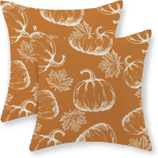 Fall Pillow Covers 18x18 Inhc Set of 2 Orange Burnt Pumpkin Maple Leaves {1}
