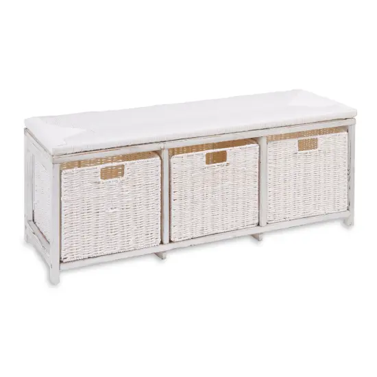 Badger Basket Kid's Storage Bench with Woven Top and Baskets - White {1}