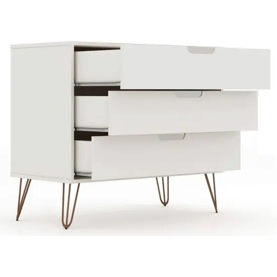 Modern Scandinavian MDF 3-Drawer Bedroom Dresser with Metal Legs Perfect for Any Room Off-White {5}
