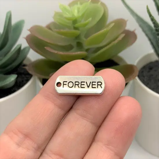 Silver Forever Word Bar Tag Charms, 8x21mm {2}