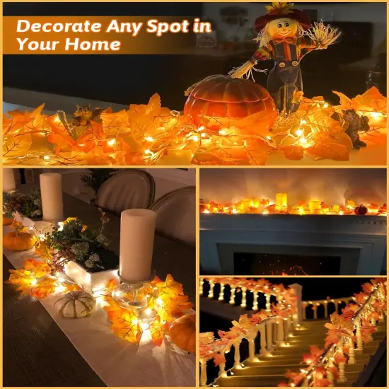 2Pack [8 Lighting Modes & Timer] Fall Decor Maple Leaf Garland {5}
