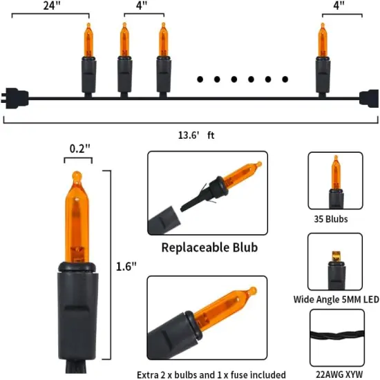 Orange LED Halloween String Lights - 35 Count, 11 Feet {4}