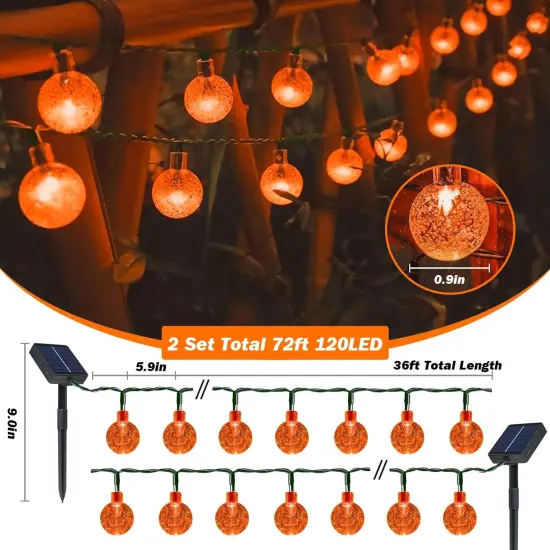2 Pack Total 120LED 72FT Solar String Lights(Orange) {2}