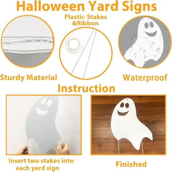 6PCS Ghost Lawn Decorations Signs with Spooky Faces for Garden Yard {3}