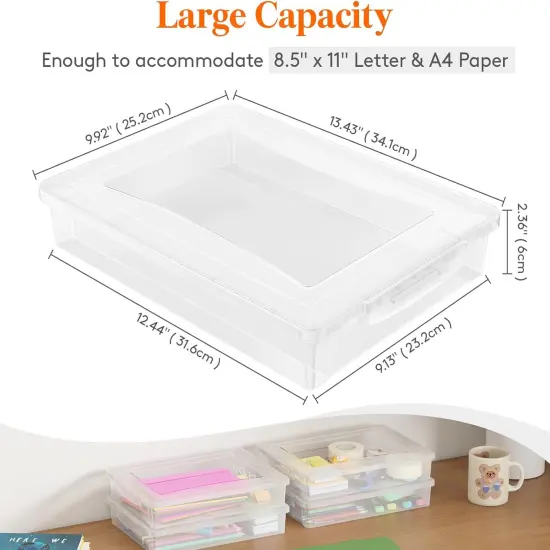 4 Pack Plastic Multi-Purpose Storage Box with Latching Lids, Clear A4, 8.5" x 11" Letter Size Paper Storage, Storage Containers for Board Game, Craft, Document, Magazine, Art Supplies {2}